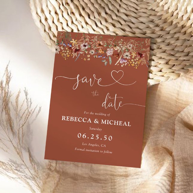 Reserve A Data Terracotta Tiny Wildflower Save The Date Card (Criador carregado)