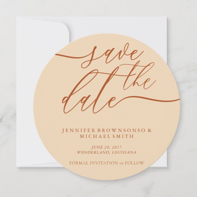 Reserve A Data Terracotta Wedding Save Date Photo Calligraphy (Frente)