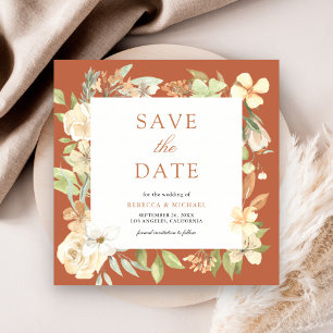 Reserve A Data Terroso Suave Floral Pêssego Terracota Casamento