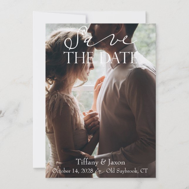 Reserve A Data Texto Branco Do Script De Imagem Do casal Salvar A (Frente)