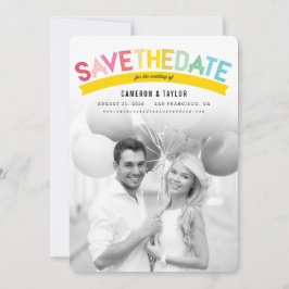 Reserve A Data Texto Colorido e Moderno de Verão Arco-íris Foto