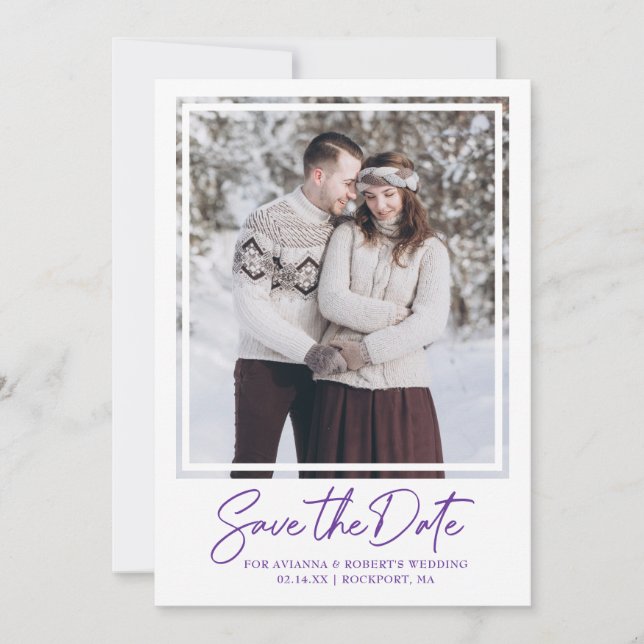 Reserve A Data Texto Roxo Real Foto Casamento Salvar A Data (Frente)