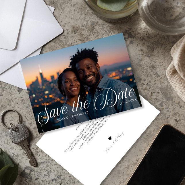 Reserve A Data Texto Simples Moderno e Foto de Casamento Salve a  (Simple Modern Text and Photo Wedding Save the Date)