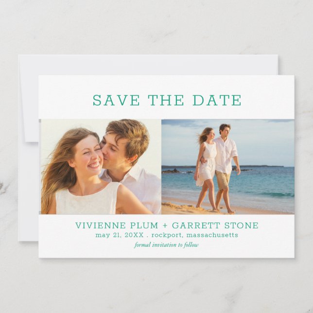 Reserve A Data Texto Verde Esmeraldo Três Casamento Fotográfico (Frente)