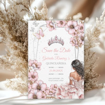 Tiara de Borboleta Prata Rosa Quinceañera