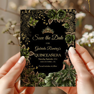 Reserve A Data Tiaro Dourado Borboleta Verde Esmeralda Quinceañer