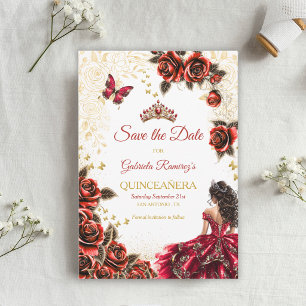 Reserve A Data Tiaro Dourado Vermelho Rosas Quinceañera