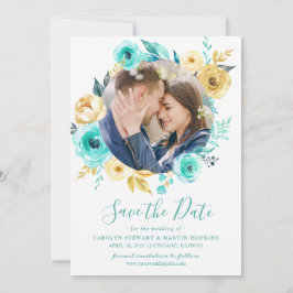 Reserve A Data Tiffany Dourada Floral Wreath Foto para salvar a d