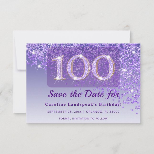 Reserve A Data Timeless 100th Birthday Purple Glitter Frosted  (Frente)