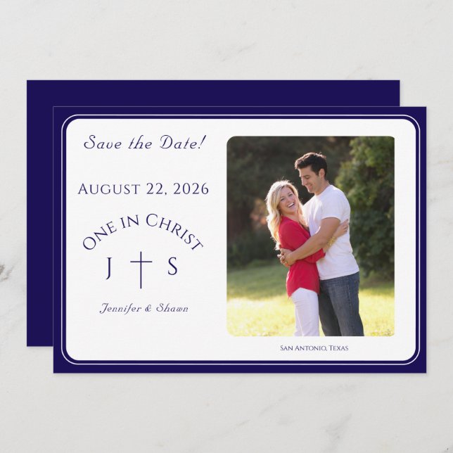 Reserve A Data Timeless Catholic Monogrammed Wedding  (Frente/Verso)