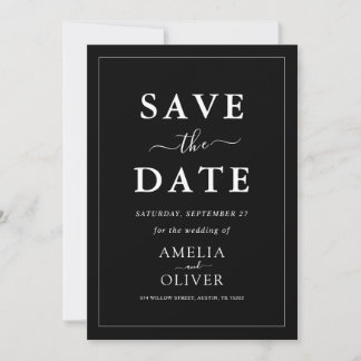 Reserve A Data Timeless Dark Black Modern Minimalist Wedding