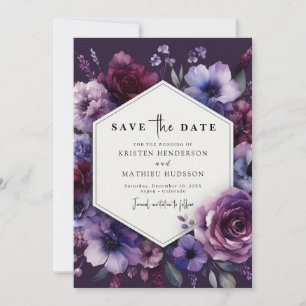 Reserve A Data Tipografia Bela Casamento Floral Roxo