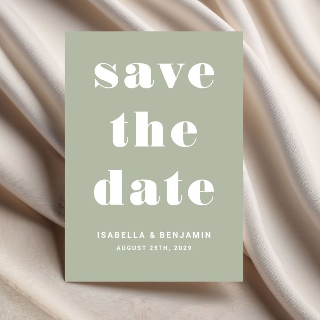 Reserve A Data Tipografia Casamento Verde Sage Moderno (Modern Sage Green Typography Wedding Save The Date)