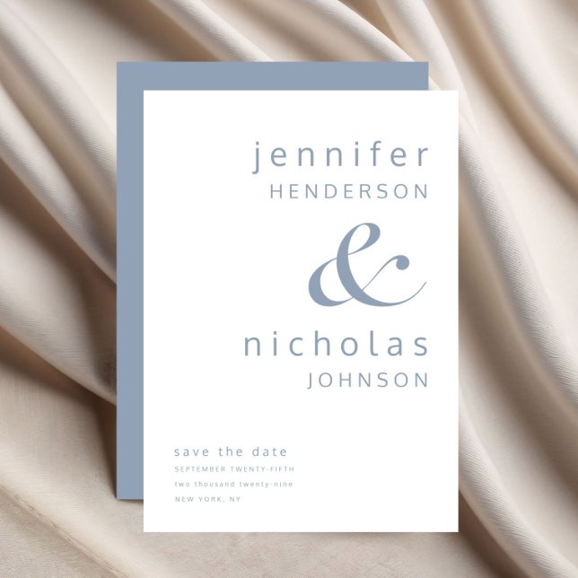 Reserve A Data Tipografia de Ampersand Azul Moderno (Modern Dusty Blue Ampersand Typography Save The Date)