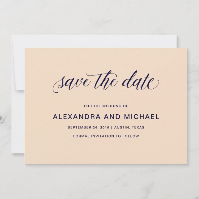 Reserve A Data Tipografia de Blush e Marinho | Casamento Salvar a (Frente)