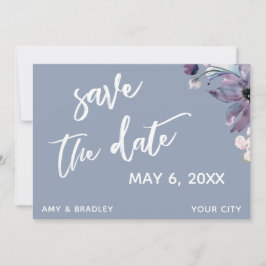 Reserve A Data Tipografia de Casamento Floral Azul Empoeirado à M