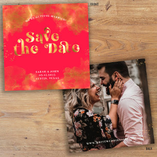 Reserve A Data Tipografia Dourada Foto Magenta Vermelha Elegante 