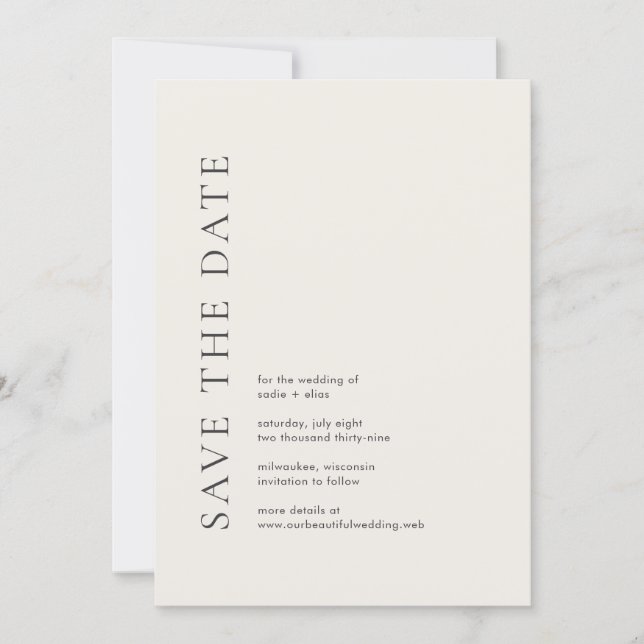 Reserve A Data Tipografia Moderna Casamento Bege Elegante (Frente)