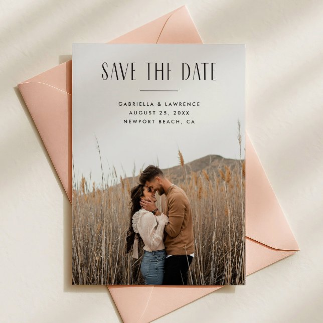 Reserve A Data Tipografia Moderna Minimalista Salvar a Data 1-Fot (1 photo save the date with minimalist, modern text overlay in black.)