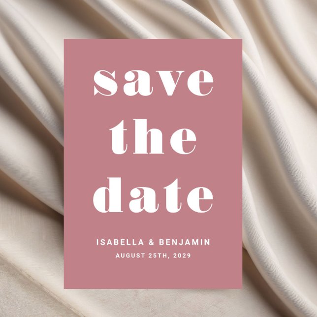 Reserve A Data Tipografia Moderna Rosa Empoeirada Casamento (Pink Dusty Rose Modern Typography Wedding Save The Date)