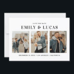 Reserve A Data Tipografia Preta e Branca - Três Colagem de Fotogr<br><div class="desc">Tipografia Preta e Branca Três Colagem de Fotos Salve a Placa de Data. Anuncie sua data de casamento com este moderno, salve o cartão de data. Apresenta uma tipografia simples com um padrão de listras preto e branco. Esta foto para salvar a data é uma maneira perfeita de mostrar suas...</div>