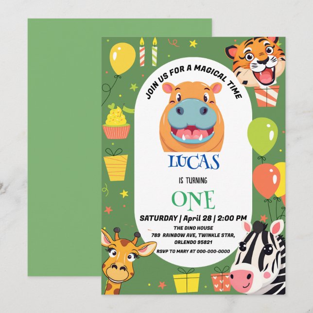 Reserve A Data Tiro divertido Zebra Hippo safari zoo Wilthday (Frente/Verso)