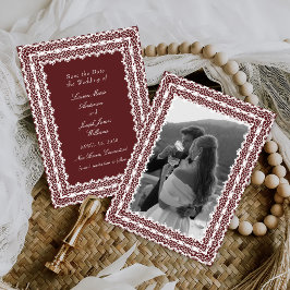 Reserve A Data Toalha de Renda Estilo Vintage Foto Casamento