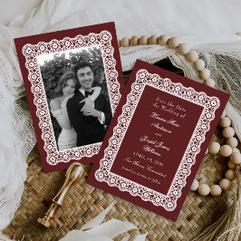 Reserve A Data Toalhinha de Renda Estilo Vintage Foto Casamento