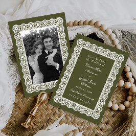 Reserve A Data Toalhinha de Renda Vintage Verde Save The Date Cas