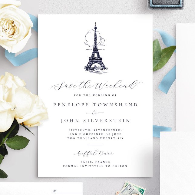 Reserve A Data Torre Chic Eiffel Paris Salva o Casamento no Fim d (French Eiffel Tower vintage illustration Save the Weekend card)