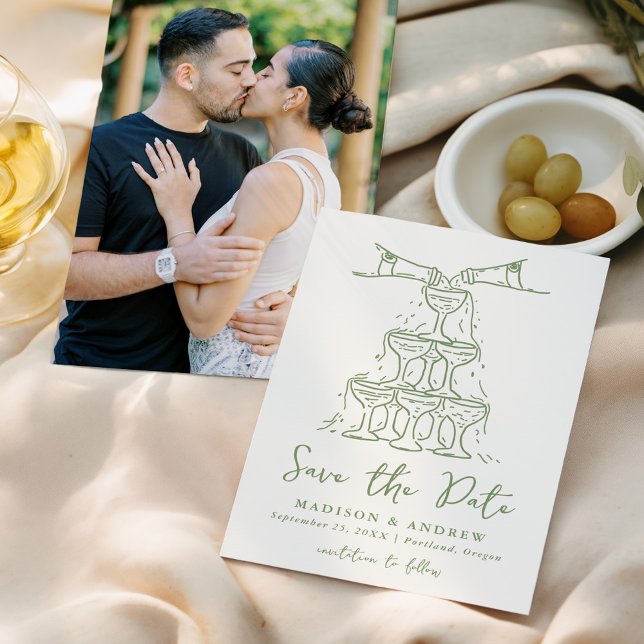 Reserve A Data Torre de Champanhe Caprichosa Verde Foto Casamento (Criador carregado)