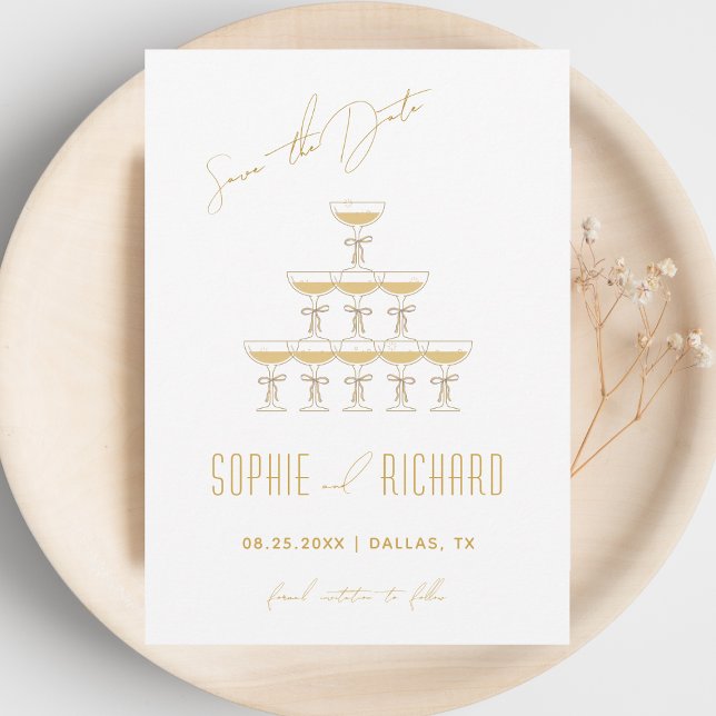Reserve A Data Torre de Champanhe com Fita para Casamento Coquett (Criador carregado)