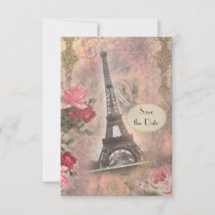Reserve A Data Torre Eiffel e Rosas Shabby Chic - Salva a Data