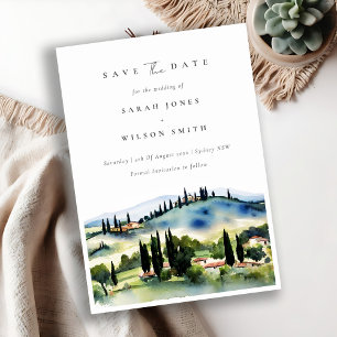Reserve A Data Toscana Itália Elegante Aquarela Paisagem