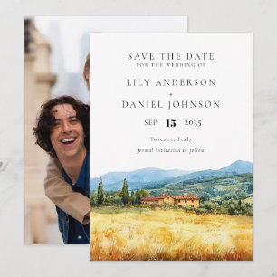 Reserve A Data Toscana Itália Foto de Casamento Aquarela Rústica