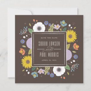 Reserve A Data Trellis Flower Frame Save the Date - Marrom