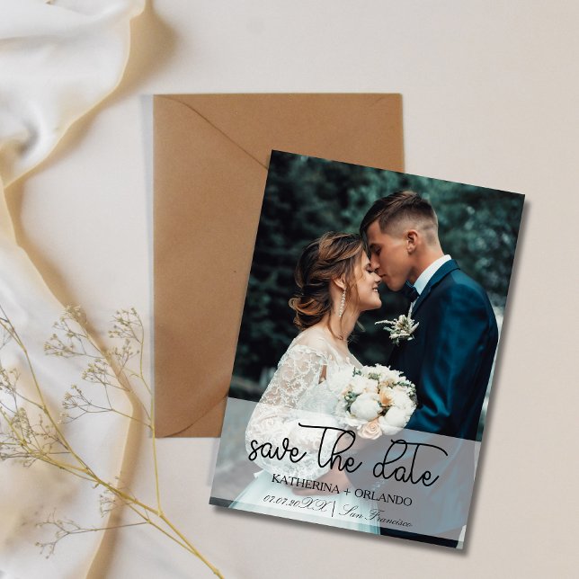 Reserve A Data Trendy Black and White Full Photo Art Wedding (Criador carregado)