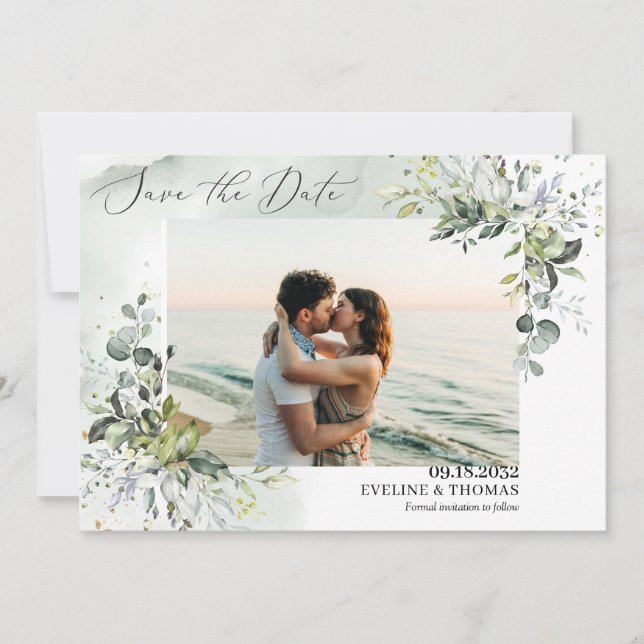 Reserve A Data Trendy boho greenery foliage folhas eucalipto (Frente)