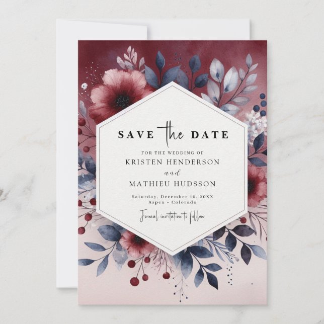 Reserve A Data Trendy Burgundy Wedding (Frente)