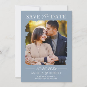 Reserve A Data Trendy Dusty Blue Brush Foto do Casamento