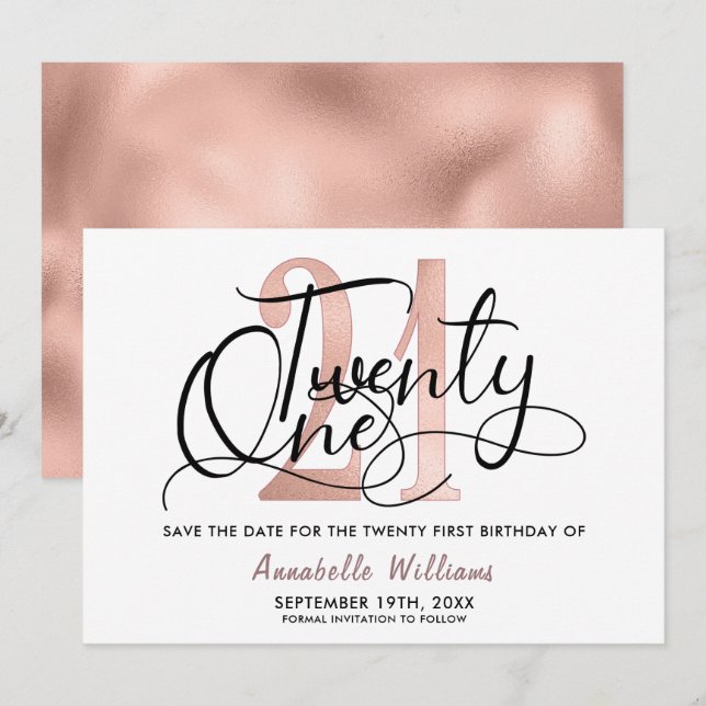 Reserve A Data Trendy Rose Gold 21º aniversário (Frente/Verso)