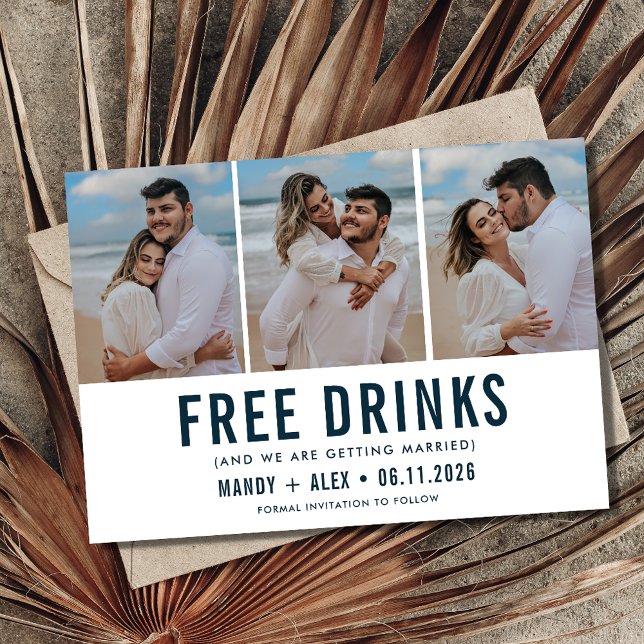 Reserve A Data Três Fotografias de Casamento na Praia Funny Salve (Three Photo Beach Wedding Funny Save the Date)