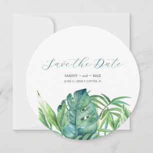 Reserve A Data Tropical Chic Aquarela Folhagem Salve a Data