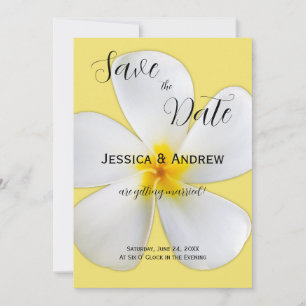 Reserve A Data Tropical Floral, Plumeria Branca em Amarelo, Casam