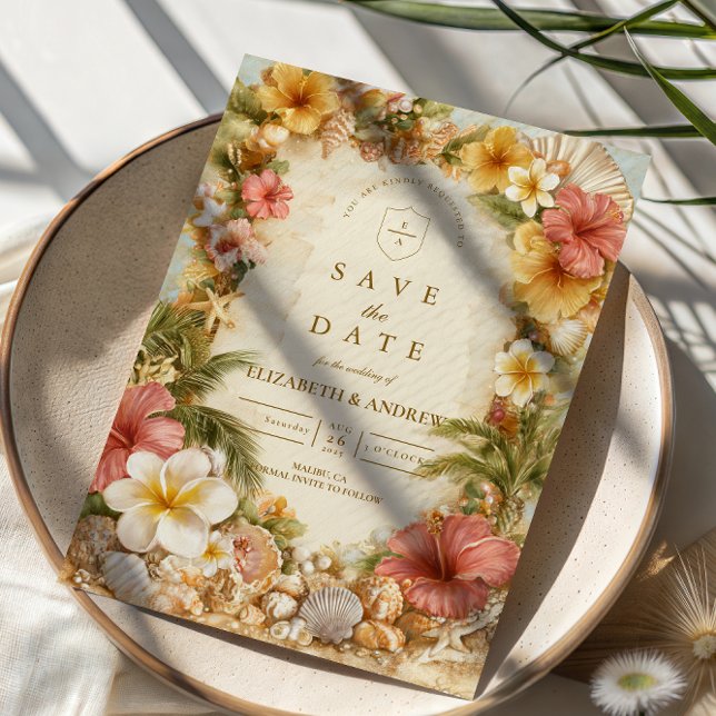 Reserve A Data Tropical Hibiscus Beach Botanical Wedding (Criador carregado)