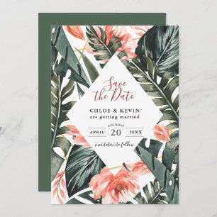 Reserve A Data Tropical Palm Wedding Flat Save The Date Card