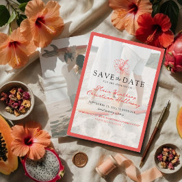 Reserve A Data Tropical Pink Hibiscus Double Sided Photo Wedding