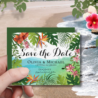 Reserve A Data Tropical Save the Date Card Watercolor Hibiscus 