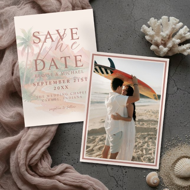 Reserve A Data Tropical Sunset Island Beach Photo Wedding (Tropical Sunset Island Beach Photo Wedding Save The Date)