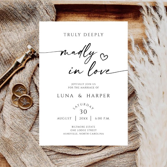 Reserve A Data Truly Deeply Madly In Love Elegant Wedding Invite (Criador carregado)